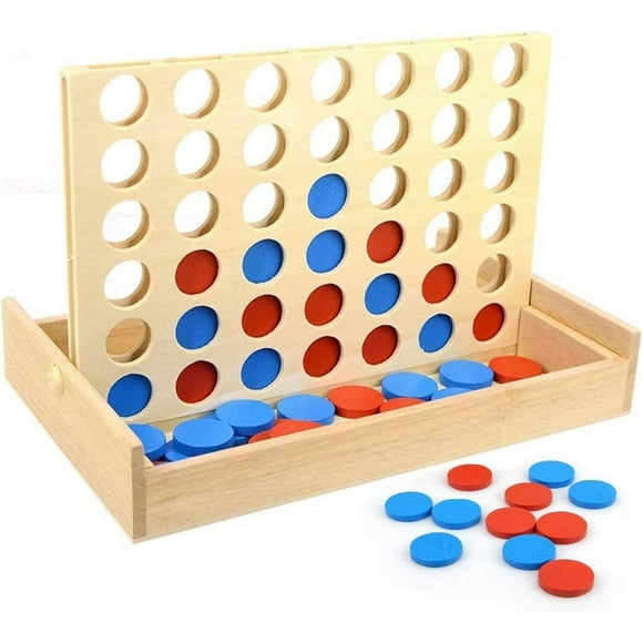Jeu de Société Classique en Bois 4 Jeux de Société Familiaux Quatre en Ligne Jeu de Société de Voyage Jouet Amusant Pliable Alignez 4 Jeux de Société pour Enfants Adultes Intelligence Développement des Habiletés de Base Jouets