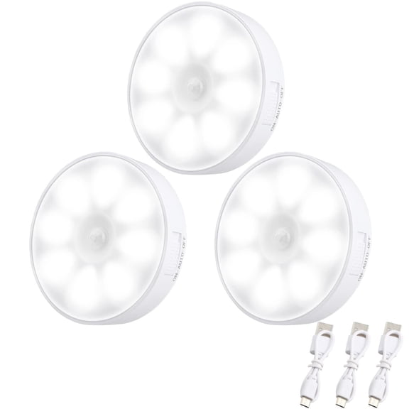 3 PCS Upgraded Motion Sensor Light, 8 LEDs, Hallway Light(6000K Cold White) | Rechargeable, 120 Detection, 3 Modes, Auto Motion Sensor - Closet, Bedroom, Stair, Hallway Light