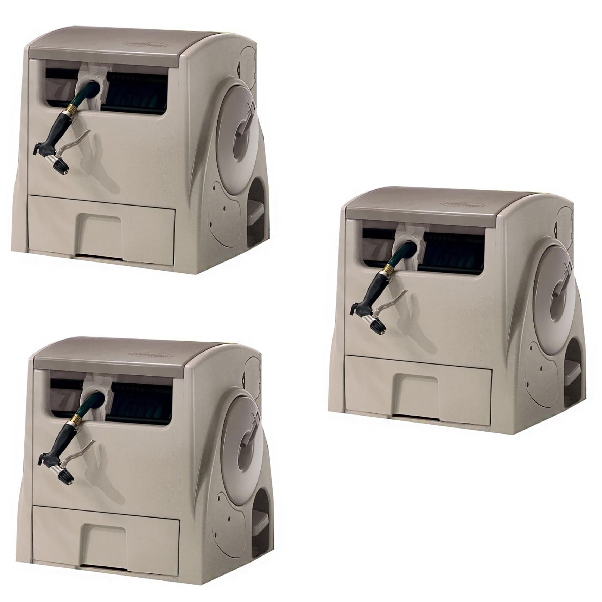 Suncast 100 Foot Capacity Automatic Rewind Garden Hose Reel, Taupe (3 Pack)