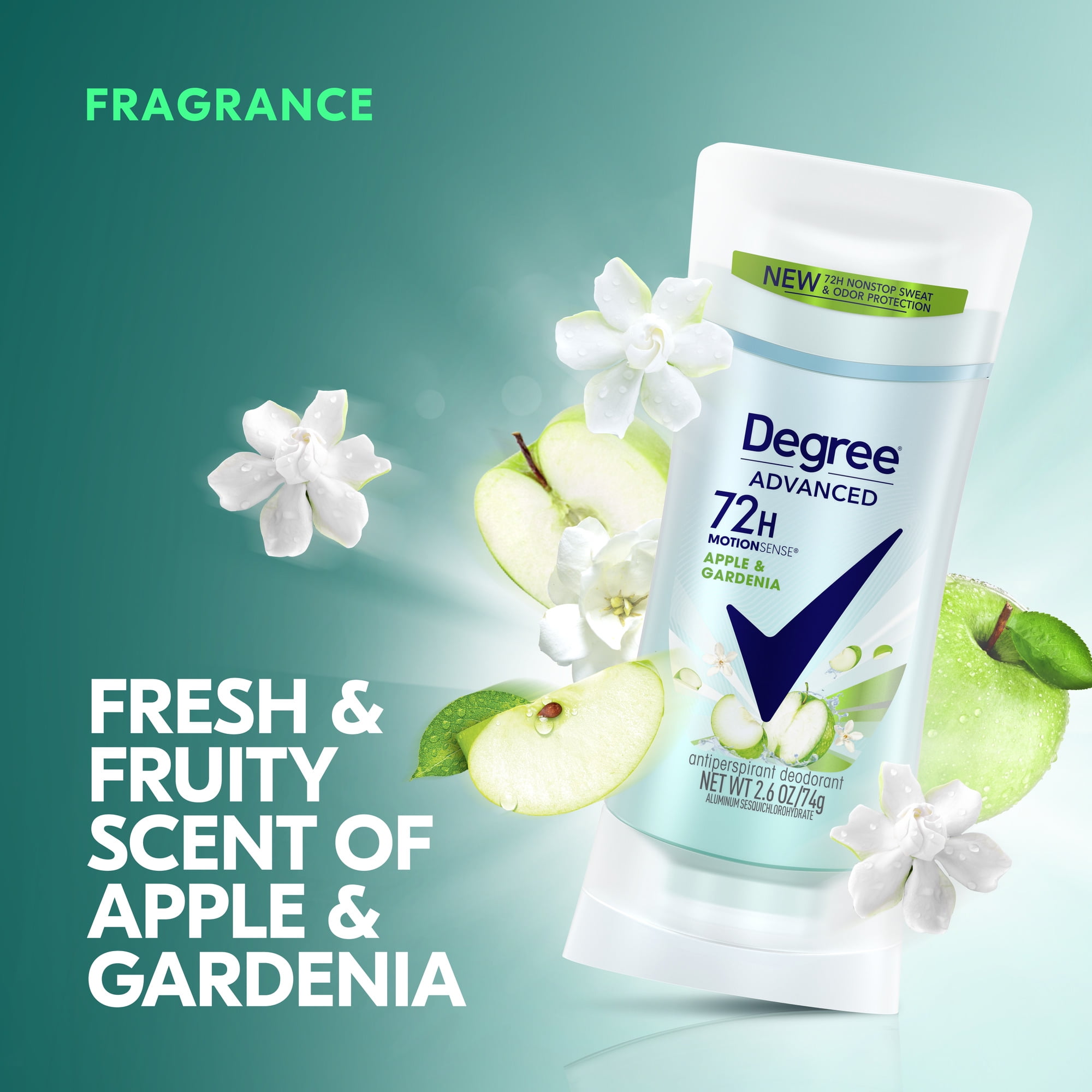 Degree Advanced Antiperspirant Deodorant 72-Hour Sweat & Odor Protection Apple & Gardenia Deodorant for Women with MotionSense Technology 2.6 oz