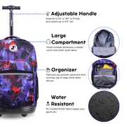 J World Boys and Girls Sunrise 18 Rolling Backpack for School and Travel, Galaxy