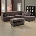 thumbnail image 4 of Ponliving Furniture_Corduroy L Shape Sectional Sofa with Storage Ottoman, Espresso, Right Hand Facing Chaise, 4 of 7