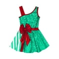 thumbnail image 3 of Yruioon Kids Girls Sleeveless Sequin Bowknot Dance Dress Striped Printed Christmas Performance Green 4, 3 of 5