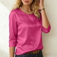 thumbnail image 5 of mgoYE Women Silk Satin Tops Short Sleeve Blouse Crew Neck Shirts Business Casual Outfits(Hot Pink,S), 5 of 9