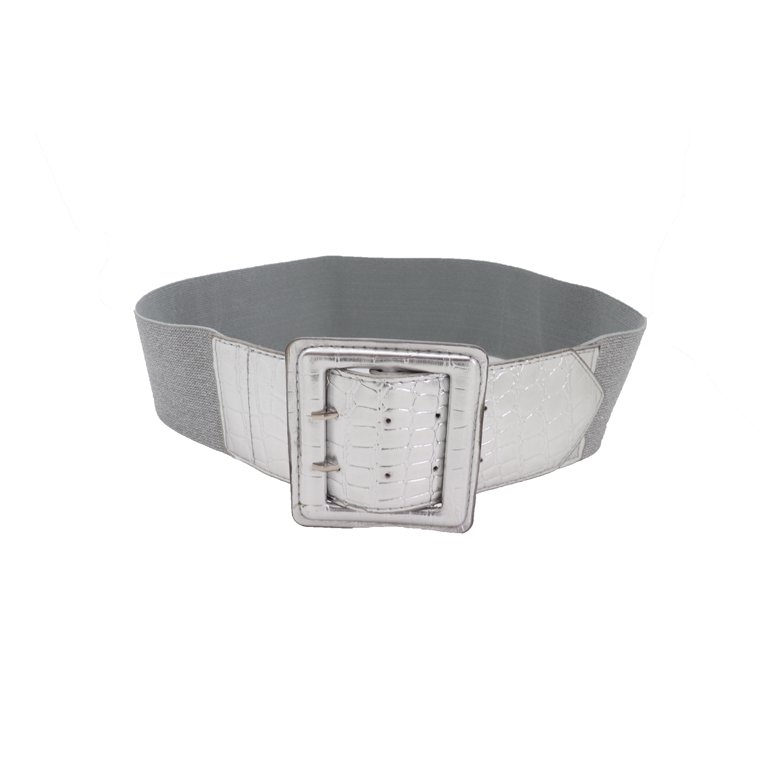 Leather Belt Silver Square 2 Inch Buckle