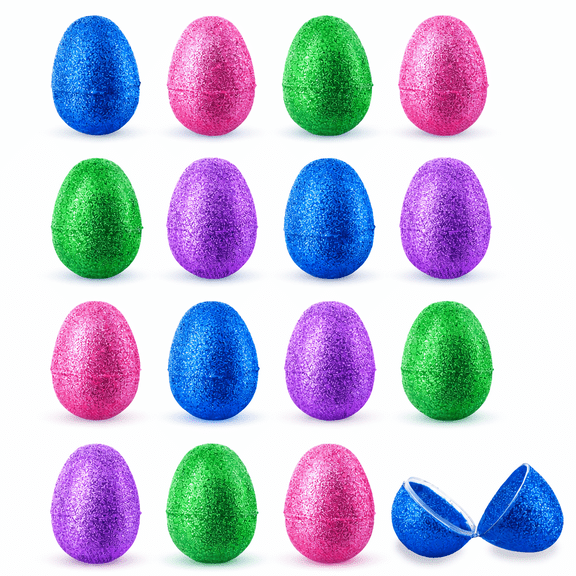 Set of 16 Shiny Glittered Multicolored Plastic Easter Eggs, 2.3 Inches