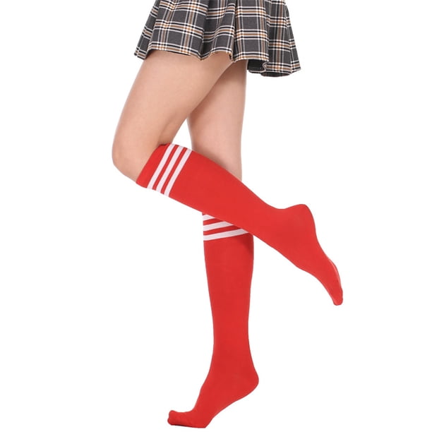 Qarigey Rayas Medias hasta el muslo Calcetín Botas Día de San Valentín Raya blanca roja Type3 NO3