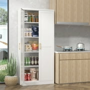 Polup 71 Tall Modern Metal Storage Cabinet with Doors and 4 Shelves,White Tall Steel Pantry Cupboard for Kitchen Garage and Home
