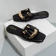 thumbnail image 2 of Bailamos Zapatos de mujer Sandalias de punta redonda y suela gruesa con punta abierta Sandalias romanas con hebilla de metal de verano 2024, 2 of 5