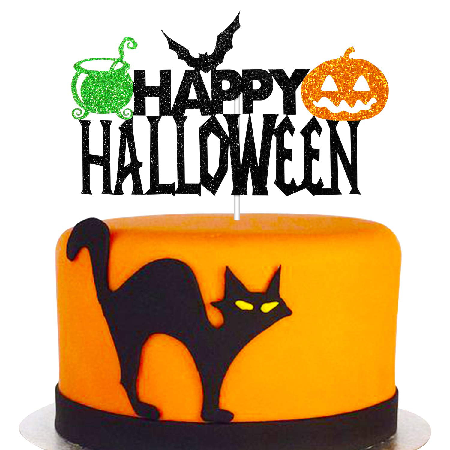 Halloween Cake Party Decorations Double Sided Black Glitter Happy Halloween Cake Topper