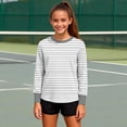 thumbnail image 6 of jobturf Girls Long Sleeve Shirts Spring Trendy Striped Shirt Athletic Workout Blouses 100 Days of School Uniform Tops Size 5-16 Years, 6 of 9