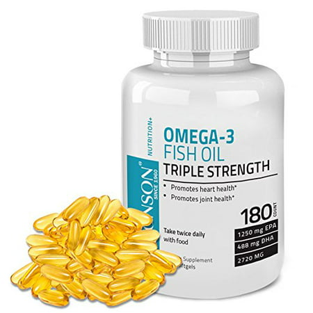 Bronson oméga 3 d'huile de poisson Triple Force 2720 mg 1250 EPA 488 DHA non OGM, sans gluten, 180 Gélules