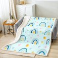 thumbnail image 2 of Rainbow Sherpa Blanket , Cartoon Sun And Stars Fleece Blanket Teens Bedroom, Love Heart Kawaii Throw Blanket Iridescent Soft Plush Bed Blanket, Blue, 2 of 6