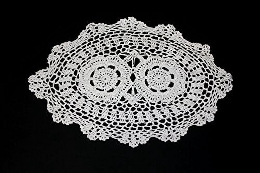 Handmade Crochet Lace Cotton Traycloth Placemats, Set of 4, 10"x14" (Oval, White)