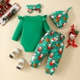 thumbnail image 4 of TAIAOJING Children's Cartoon Sportswear Suit Christmas Baby 4 Piece Set Long Sleeve Letter Triangle Jumpsuit Christmas Pants Hat And Hair Band Outfits 9-12 Months, 4 of 6
