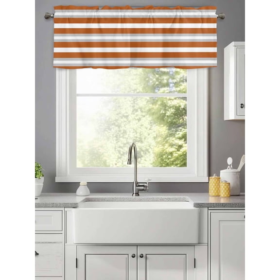 Modern Minimalist Orange Gray Stripe Valances for Windows,Rod Pocket Valance for Kitchen Bedroom Bathroom Living Room, Abstract Color Block Window Valance Curtain Short Curtains 42x12in