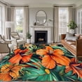 thumbnail image 3 of Burnt Orange Floral Area Rug 5x7 FT, Non Slip Bedroom Throw Carpet, Tropical Botanical Leaves Floral Washable Soft Floor Carpet Non-Shedding Rug for Dining Room Bedside Classroom Desk, 3 of 9