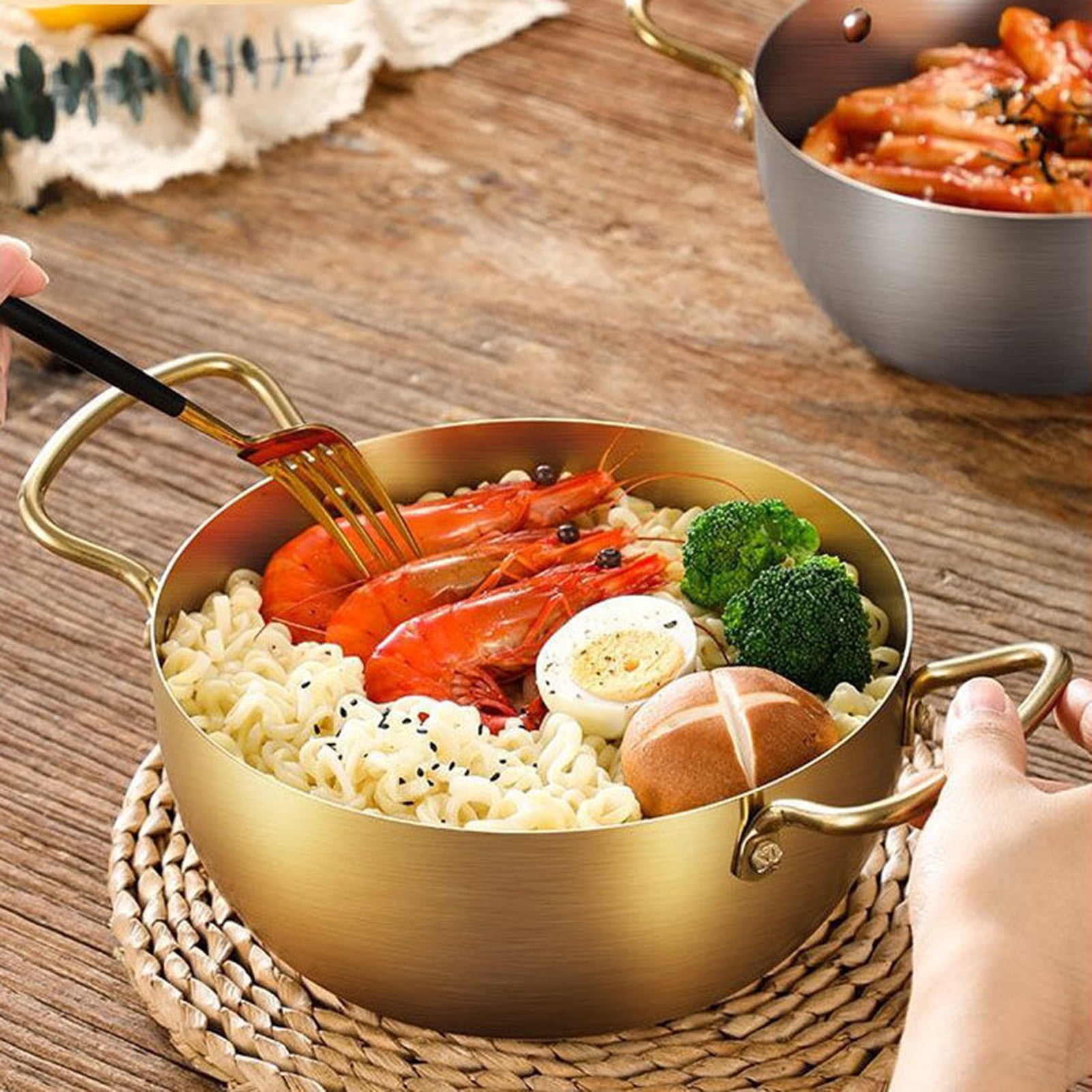 HomeLife Ramen Noodle Pot Fast Heating Two Handles Food Grade Stainless Steel Korean Ramen Noodle Cooking Pan Kitchen Gadgets