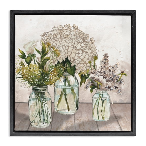 Stupell Industries Jars Of Wildflowers Black Framed Floater Canvas Wall Art, design by Elizabeth Medley