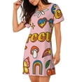 thumbnail image 2 of Disketp Retro 70s Hippie para Camisón Corto de Manga Corta para Mujeres, Camisón Cómodo con Escote Redondo, Bonito y Confortable, 2 of 6