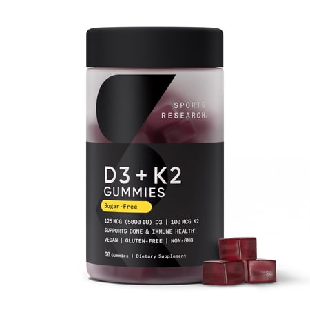 Sports Research Vitamin D3 + K2 Gummies, Plant-Based, 60 count