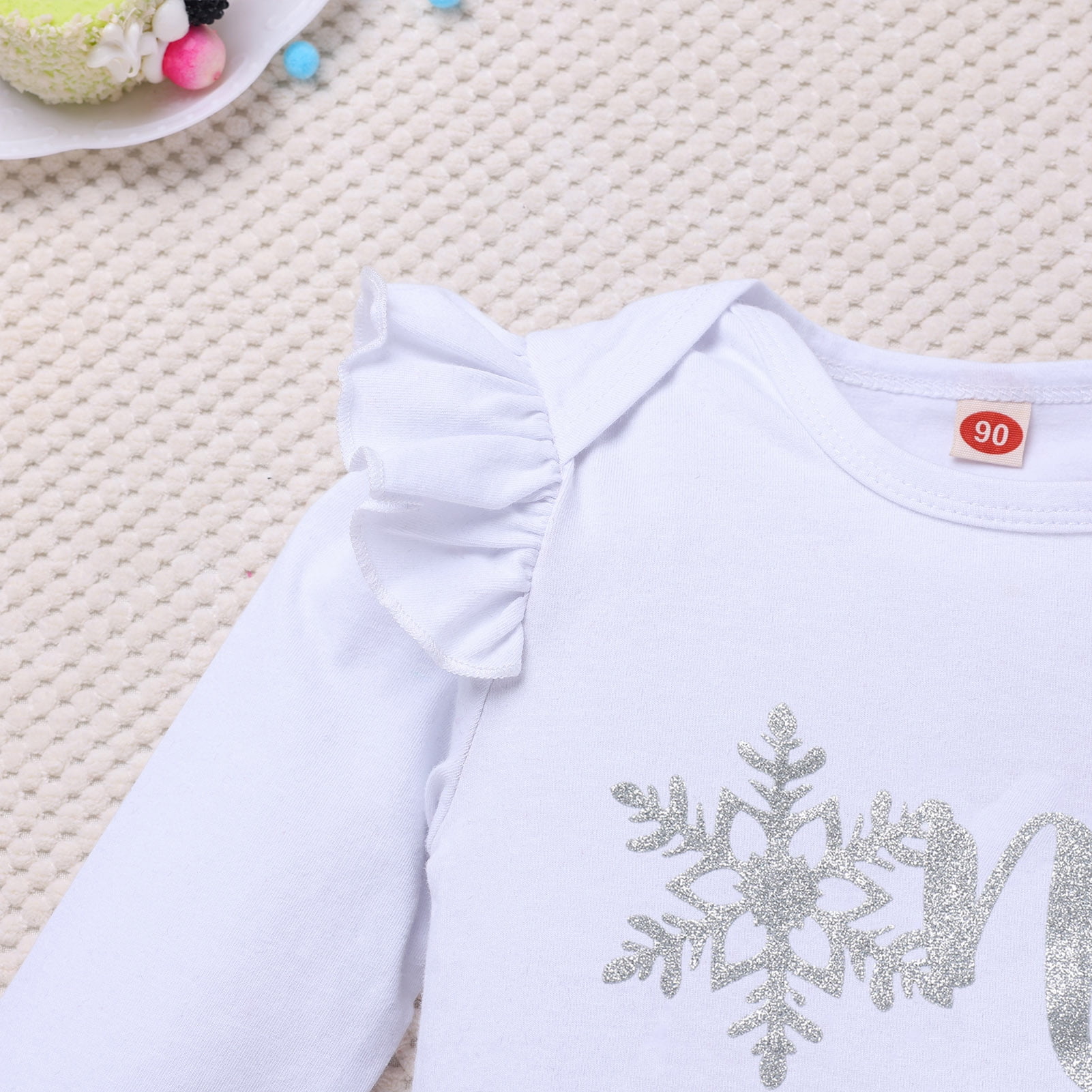 IDOPIP Baby Girls First Birthday Outfit Winter Snowflake One Romper+ Velvet Bell Pants Cake Smash Outfits