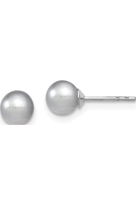 Sterling Silver Ss Rhodium-Plated 5-6mm Grey Fw Cultured Round Pearl Stud Earrings Made In Canada qe12712