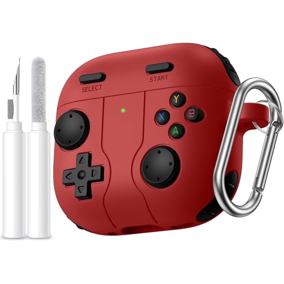 Comvin Compatible with Apple Airpods 4 Case Cover with Cleaner Kit & Keychain, Cool Funny Silicone Protective Case for Airpods 4th Generation 2024 for Men Boy Gifts, Red