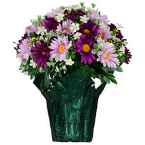 Sympathy Silks Artificial Flowers Pink and Purple Daisies Weighted Flower Pot