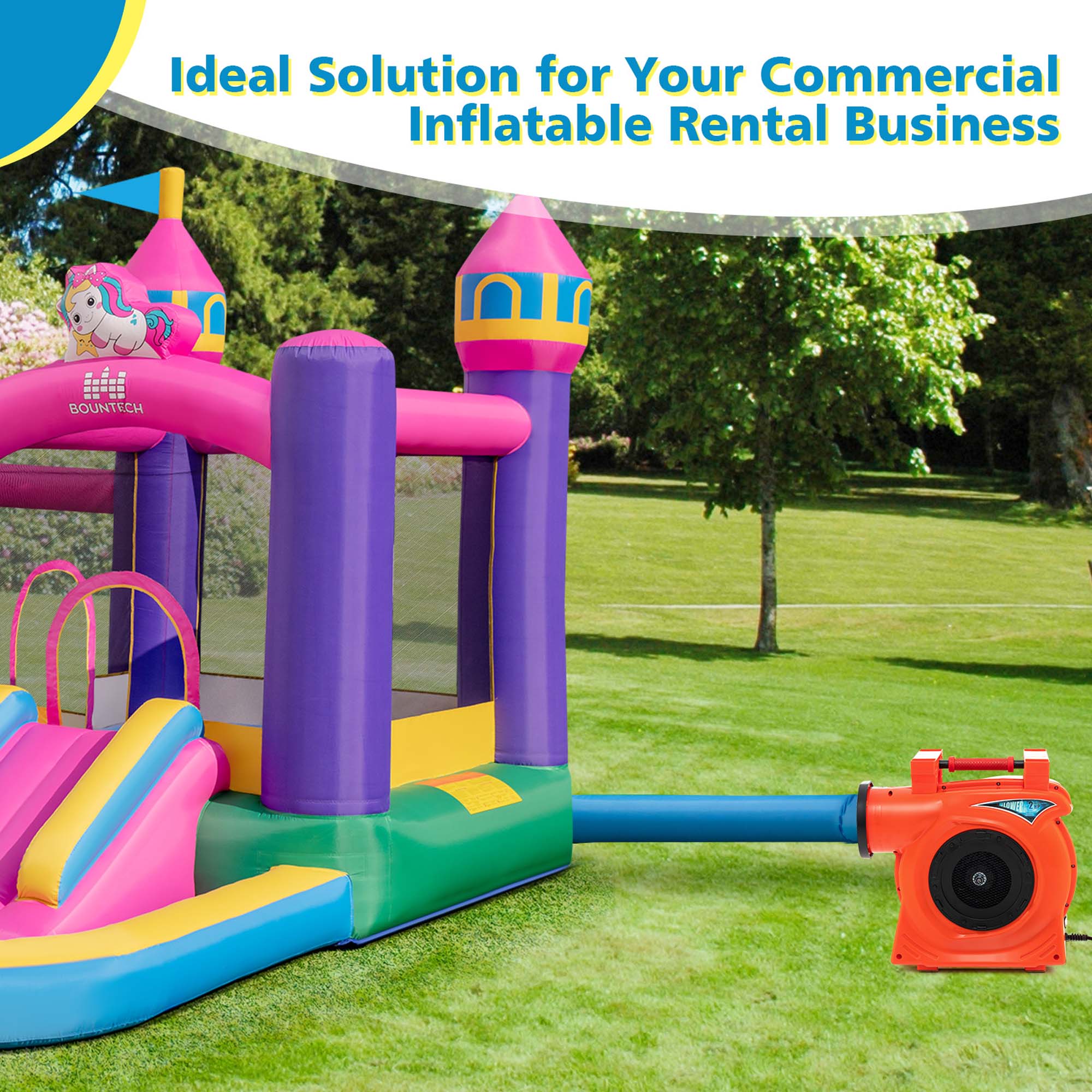 Costway 2 HP/1500W Air Blower Commercial Inflatable Bounce House Blower for Water Slide