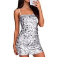 thumbnail image 2 of Women's Glitter Sequin Dress Sexy Spaghetti Strap Sleeveless Sparkle Party Mini Dresses, 2 of 7