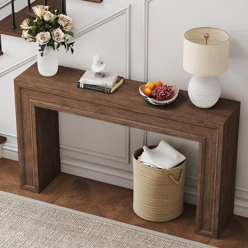 PLAMLE 55 Inch Console Table for Entryway, Narrow Sofa Table Behind Couch with Storage Shelf, Farmhouse Wooden Hallway Table for Living Room, Foyer, Small Spaces