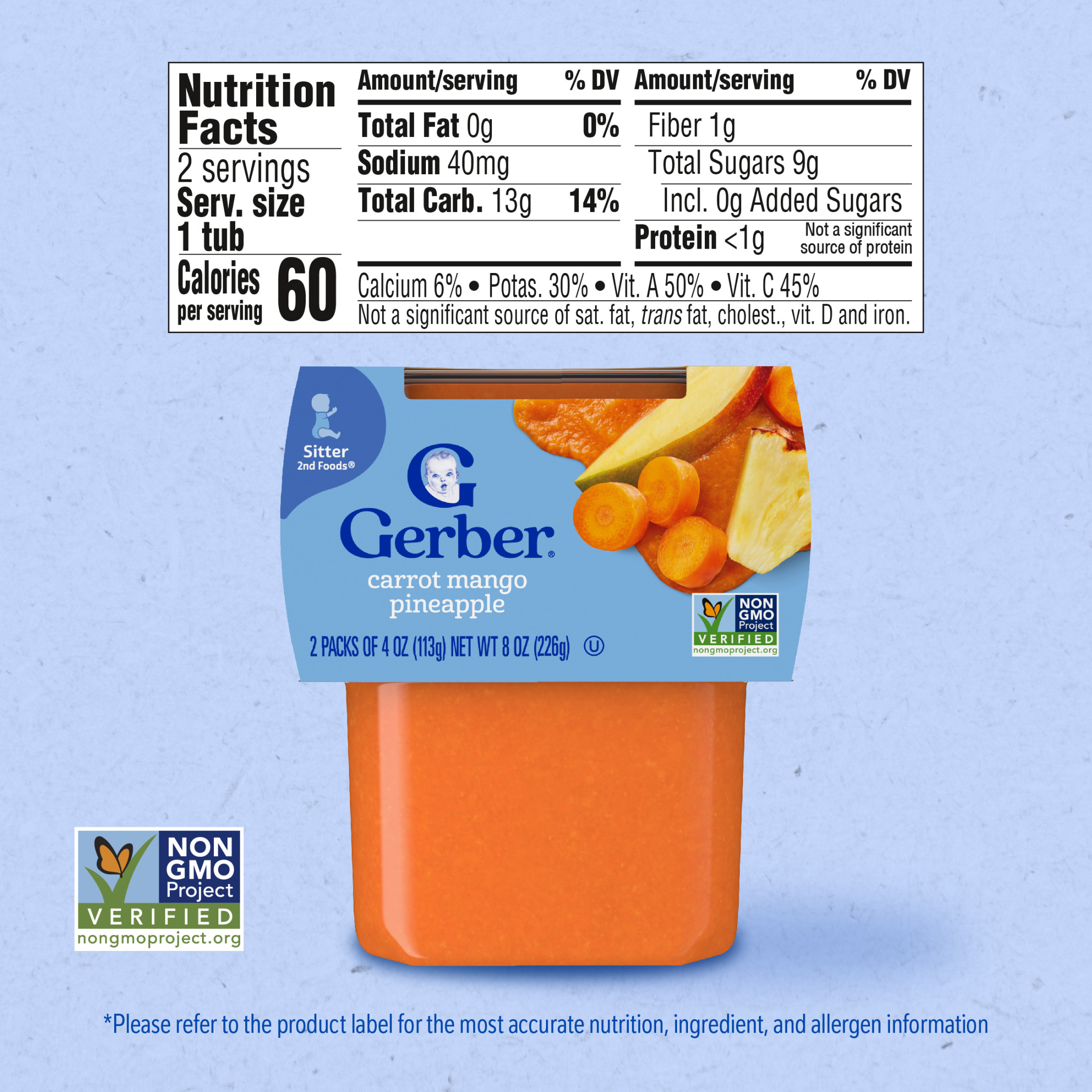 Gerber 2nd Foods, Carrot Mango Pineapple Baby Food, 4 oz Tubs (2 Pack)