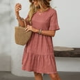 thumbnail image 5 of qucoqpe Womens Summer Dress 2025 Casual Crew Neck Ruffle Short Sleeve Sun Dress Hawaiian Beach Tiered Flowy Midi Dress, 5 of 7