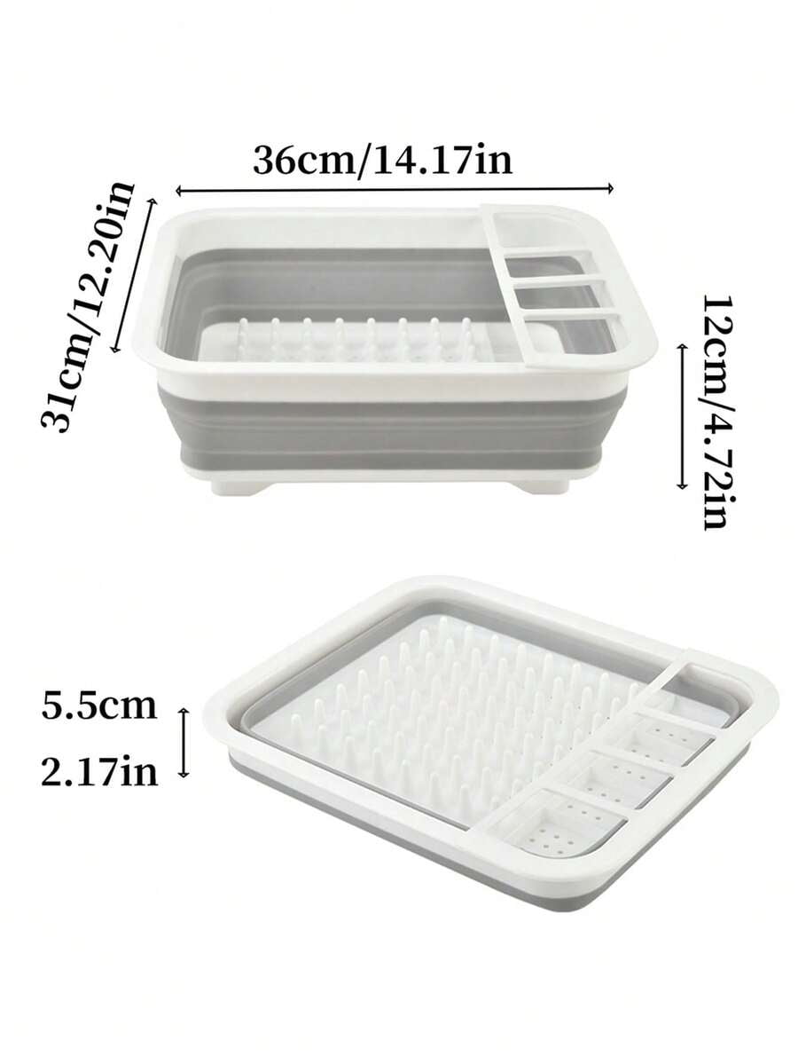 1pc Plastic Dish Rack, Collapsible Dish Drying Rack With Utensil Holder, Foldable Tableware Storage Rack, Kitchen Storage Basin, Space-Saving Sink Drainer For Home, RV