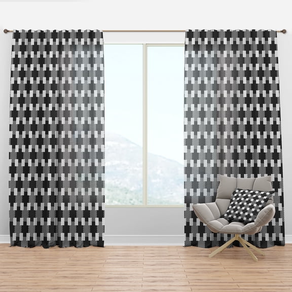 Designart 'Geometric Black and White Pattern II' Mid-Century Modern Curtain Panel