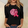 thumbnail image 2 of WREESH Breast Cancer Awareness T-Shirts For Women Casual Crewneck Three Quarters Sleeve Shirts Pink Ribbon Graphic Tees Summer Tops Trendy Solid Loose Fit Tshirt Black A, 2 of 5