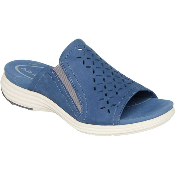 Women's Aravon Beaumont Peep Slide Sandal Blue Leather 10 B