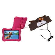 Contixo V9-3-32 PINK V9-3 Kids Tablet (Pink) & H1-Dog Kid's Fleece Headphones (Dog)