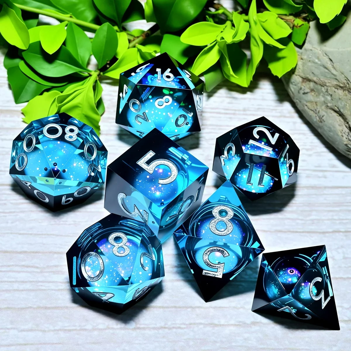 DND Resin Flowing Sand Dice Set (7 pieces), suitable for the role-playing game Dungeons and Dragons RPG and the board game polyhedron dice set.