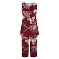 thumbnail image 7 of AKOEE Cotton Pajamas Loungewear Women 2 Piece Solid/Floral Print Sleeveless Pleated Tank Top with Knee Length Short Pants Sets (Small, Red 01), 7 of 7