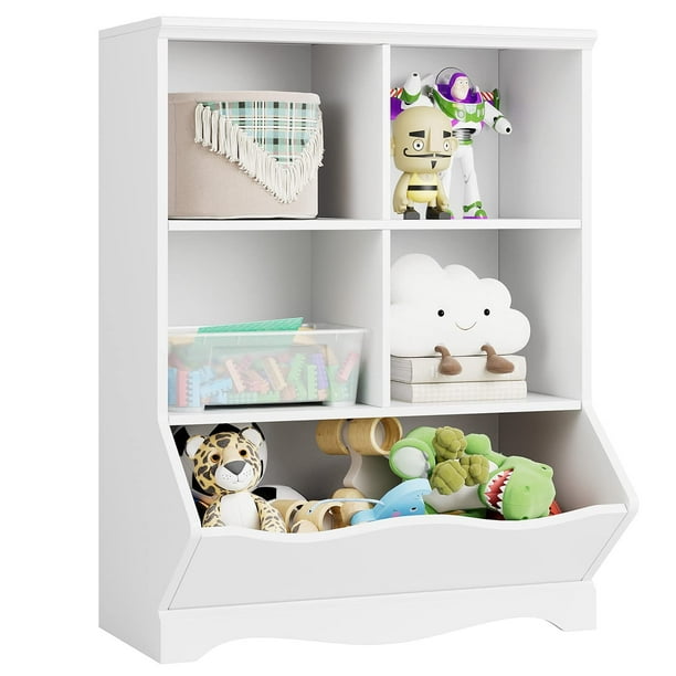 Homfa Kid's Cubby Toy Storage Cabinet, Wood Toy Organizer of 5 Bins, Children's White Bookcase Toy Chest for Bedroom Living Room