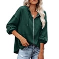 thumbnail image 2 of Sudadera con capucha cómoda de manga larga para mujer, talla L, sudadera con capucha verde con cremallera completa y cordón, 2 of 5