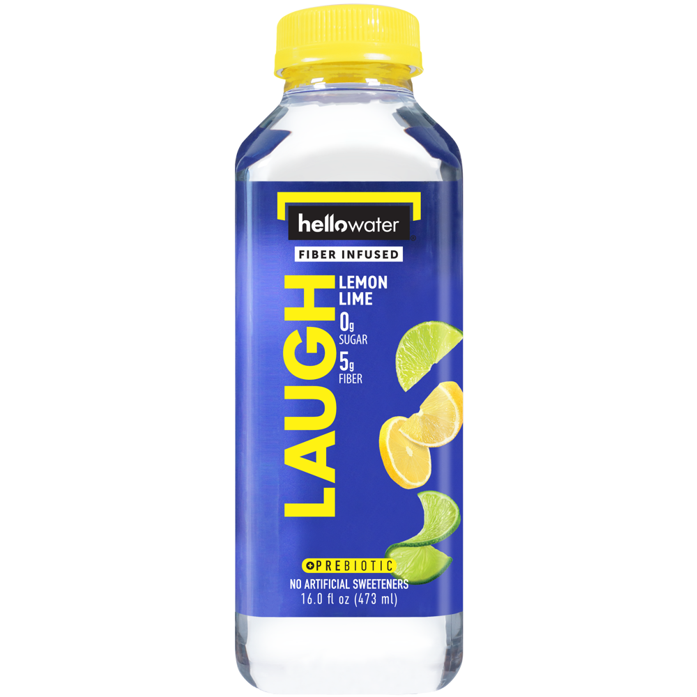 Hellowater LAUGH, Lemon Lime Flavored, Prebiotic Fiber Infused Water