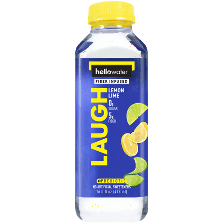 Lime Flavored Vodka Hellowater LAUGH, Lemon Lime Flavored, Prebiotic Fiber Infused Water, Zero Sugar, Zero Net Carbs, 16 Fl Oz bottles, Casepack of 12 ()