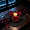 thumbnail image 6 of 13.8 Inch Gothic Halloween Rose Candle Ring Wreath, 3 Inch Inner Diameter Black Artificial Flower Candle Holder Ring with Berries for Dark Theme Mantel Dining Table Centerpiece Witchy Fall Decor, 6 of 8