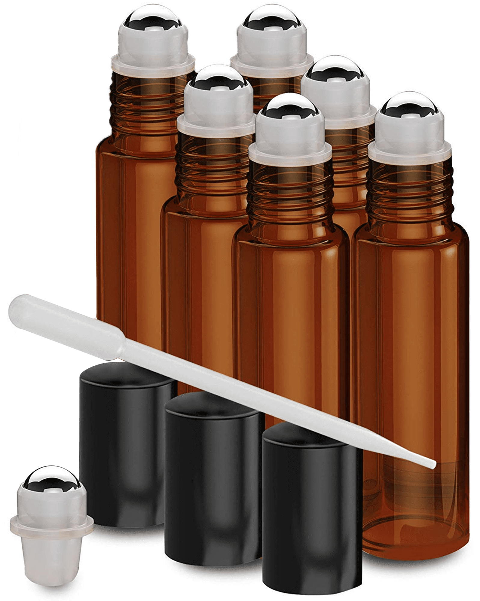 6 Pack Essential Oil Roller Bottles [Metal Chrome Roller Ball] FREE