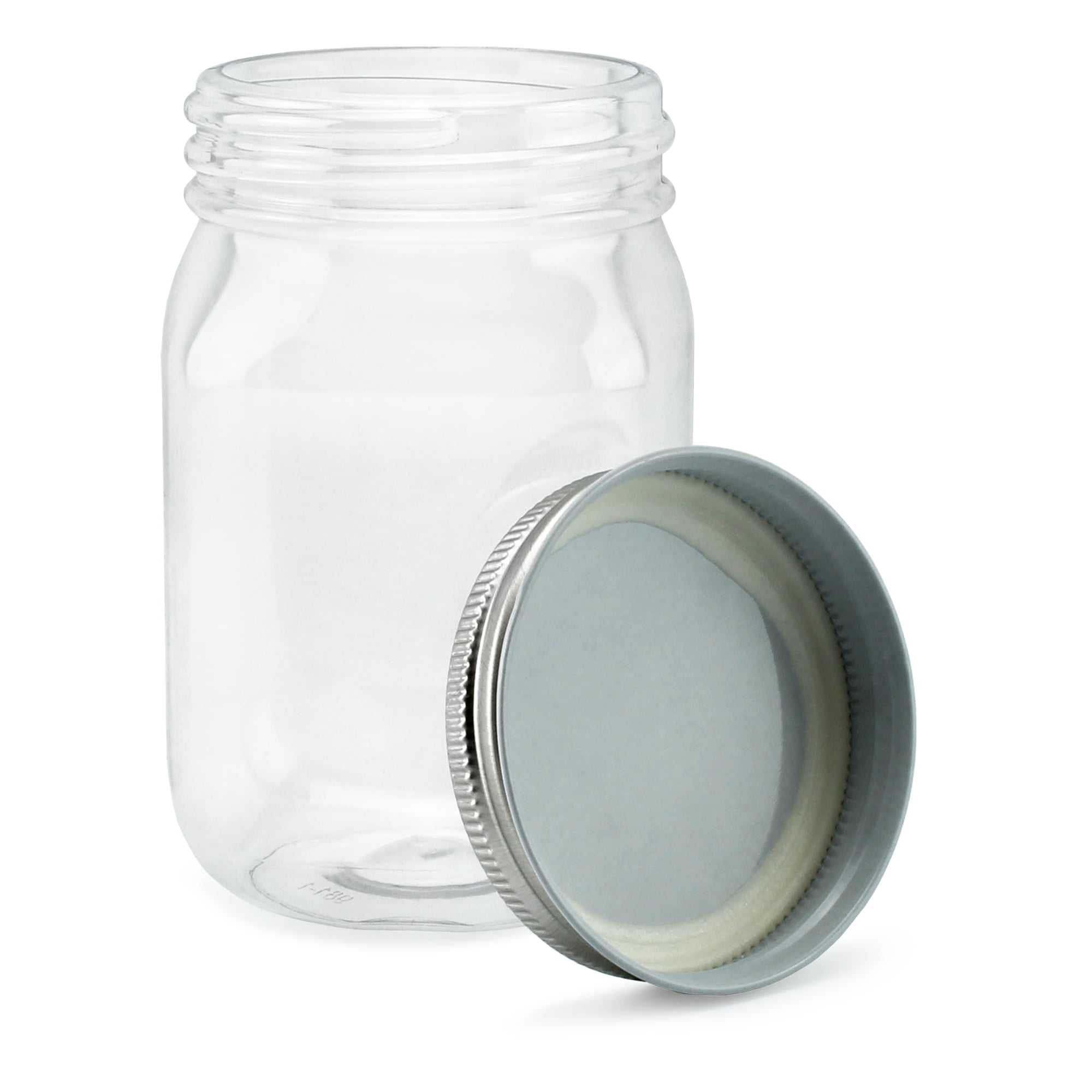 16 Oz Clear Plastic Mason Jars With Ribbed Liner Screw On Lids, Wide Mouth,  ECO, BPA