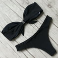 thumbnail image 3 of Swimsuit Women Tummy Control Solid Bow Tie High Cut Bandeau Bikini Set Two Piece Swimwear, 3 of 5