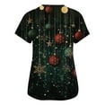 thumbnail image 3 of Dwellite Christmas Scrub Tops Women Xmas Tree Print V Neck Short Sleeve Plus Size Scrubs Medical Uniform Shirts with Pockets Dark Green 3XL, 3 of 5